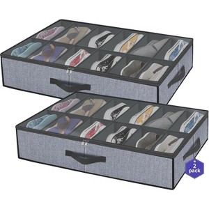 Sturdy Under Bed Shoe Storage Organizer, Underbed Shoes Closet Storage Solution with Clear Window, Breathable - 1 of 4