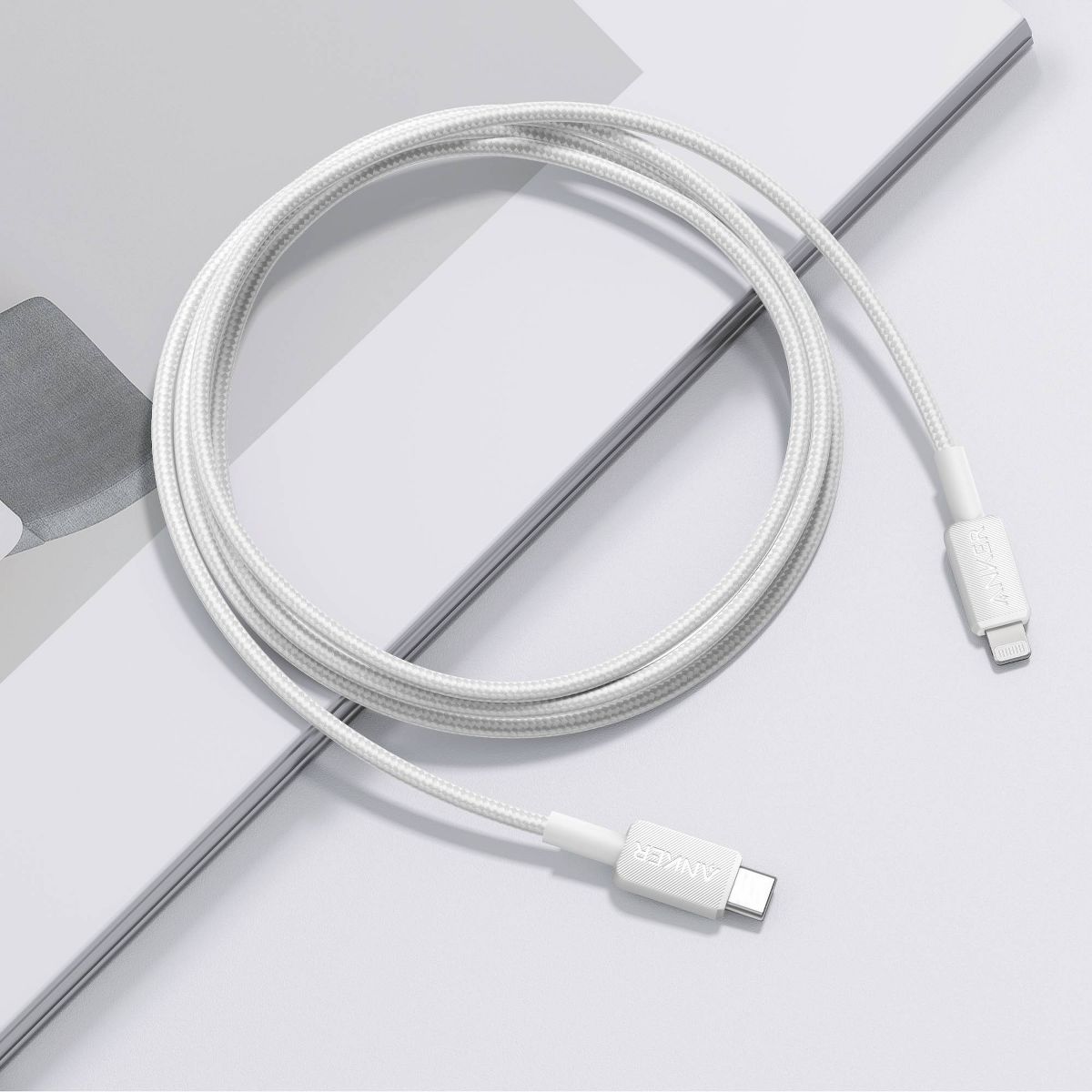 Anker 6' Braided Lightning to USB-C Fast Charging Cable - White: Quick Charge, Apple Connector, 6ft Length - thumbnail 4