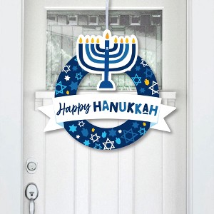 Big Dot of Happiness Hanukkah Menorah - Outdoor Chanukah Holiday Party Decor - Front Door Wreath - 1 of 4
