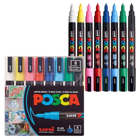 uni POSCA 8pk PC-3M Water Based Paint Markers Fine Tip 0.9 -1.3mm in  Assorted Colors