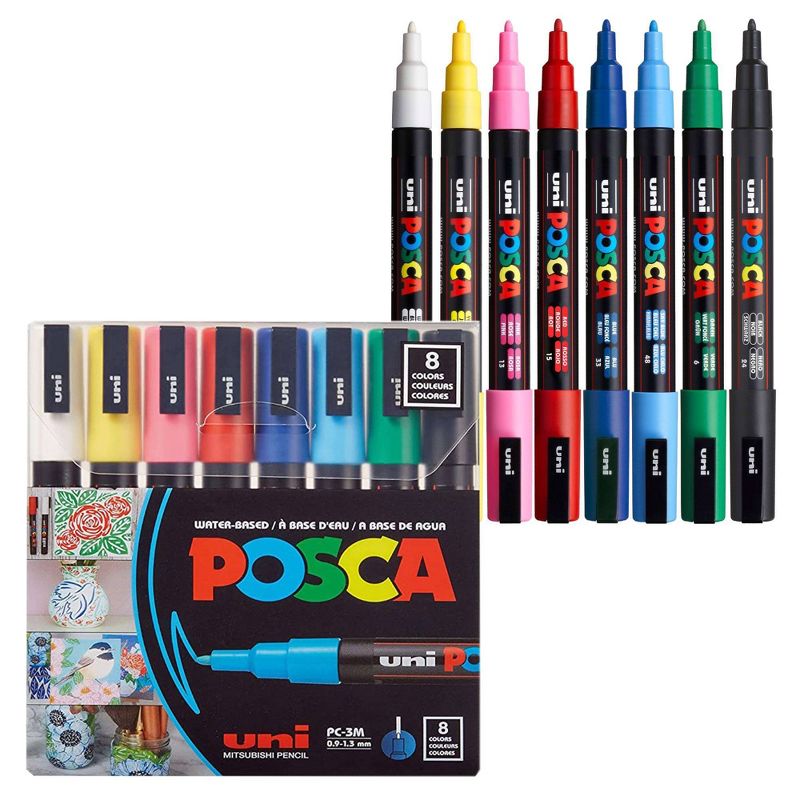 uni POSCA 8pk PC-3M Water Based Paint Markers Fine Tip 0.9 -1.3mm in Assorted Colors, 1 of 15