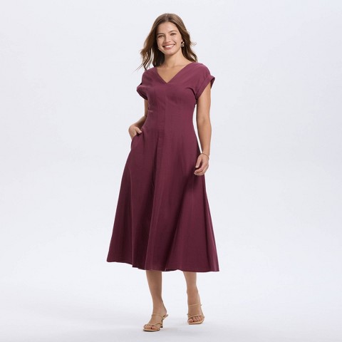 Женские платья A New Day Women's Short Sleeve V-Neck Midi A-Line Dress - A New Day™ Mauve XS