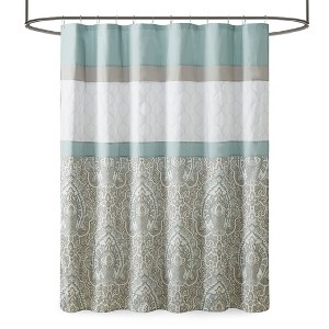 Gracie Mills Ronny Geometric Damask Printed Shower Curtain - 1 of 4