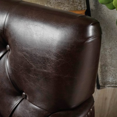 Elegant Malone Handcrafted Brown Leather & Wood Accent Chair