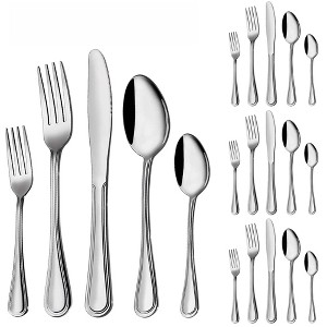 20-Piece Silverware Set – Contemporary Stainless Steel Flatware with Polished Mirror Finish, Includes 4 Place Settings & Serving Pieces - 1 of 4
