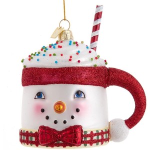 Kurt Adler Noble Gems Glass Ornament for Christmas Tree, Snowman Mug, 4.5" - 1 of 4