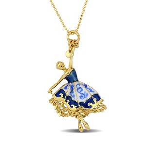 EVERLY JEWELRY | Yellow Plated Sterling Silver Blue and White Enamel Dancer Charm Necklace, 20-inch - 1 of 4