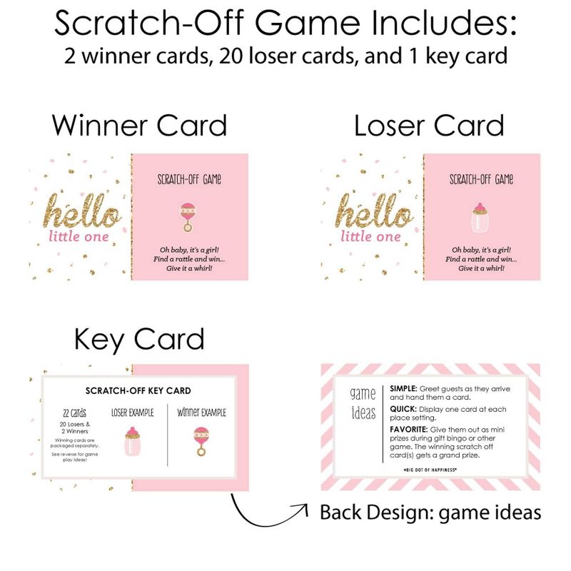 Big Dot of Happiness Hello Little One - Pink and Gold - Girl Baby Shower Game Scratch Off Cards - 22 Count, 5 of 7