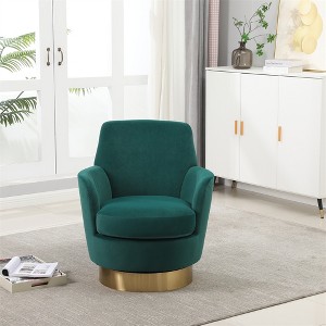 360° swivel upholstered armchair, comfortable reading chair for bedroom, with barrel design and gold stainless steel base - 1 of 4