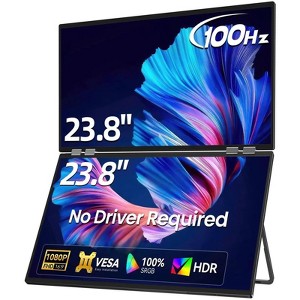 UPERFECT 23.8" Dual Scrgeen 100Hz Portable Monitor Screen Extender 1080P 360° Folding Stacked w/VESA - 1 of 4