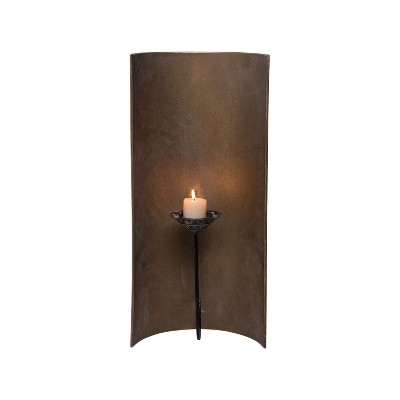 Distressed Curved Brass Metal Wall Sconce Pillar Candle Holder  - Foreside Home & Garden