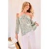 Slickblue Women's Balloon Sleeve Floral Blouse, Strap Halter Neck Lightweight Top, Romantic Look, Sea Foam/Terracotta, S-L - 2 of 4