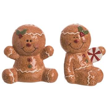 Transpac Christmas Sweet Gingerbread Men Ceramic Salt and Pepper Shakers Collectables Brown 3.5 in. Set of 2