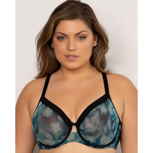 Curvy Couture Women's Sheer Mesh Full Coverage Unlined Underwire Bra Floral  Wash 36DDD