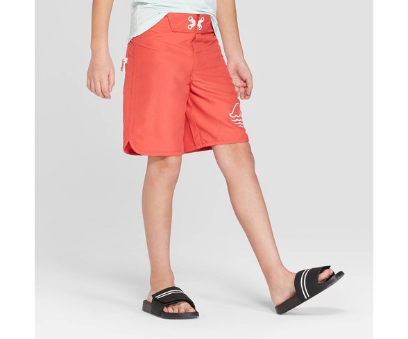 Boys' Solid Dolphin Hem Swim Trunks - art class&#153; Red 14 Husky