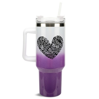 Elanze Designs Floral Vine Heart Life Full of Love 40 oz. Stainless Steel, Large Water Bottle Coffee Mug, Spill & Leak Resistant, Thermal Travel