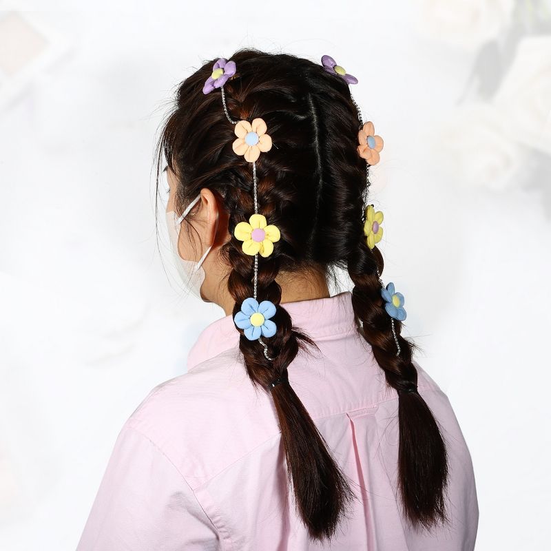 Unique Bargains Rhinestone Flower Shape Long Tassel Hair Clips Chains Multicolored 2 Pcs, 4 of 7