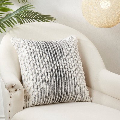Artisan Woven Black and White Cotton Throw Pillow Cover