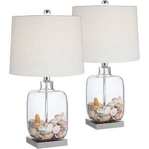 360 Lighting Coastal Accent Table Lamps 21.75" High Set of 2 Clear Glass Fillable Sea Shells White Drum Shade for Living Room Family Bedroom - 1 of 4