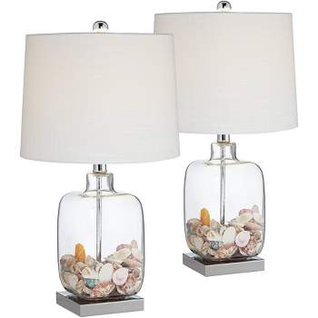 360 Lighting Coastal Accent Table Lamps 21.75" High Set of 2 Clear Glass Fillable Sea Shells White Drum Shade for Living Room Family Bedroom
