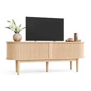 Fluted TV Stand for 65" TVs, Mid-Century Entertainment Center with Sliding Tambour Door & Adjustable Shelves - 1 of 4