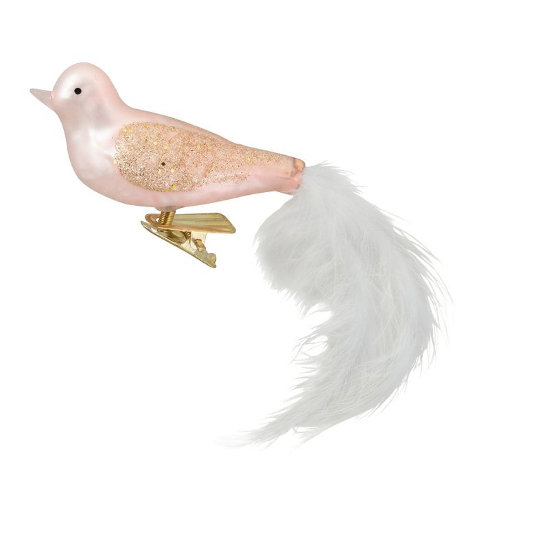 Northlight 5.5" Rose Gold Bird with Feather Tail Glass Clip-On Christmas Ornament, 1 of 7