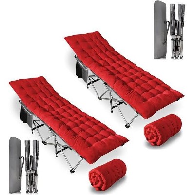 Zone tech Outdoor Camping Travel Cot and Cot Pad - High Quality Foldable and Portable Adult & Kids Travel Cot w/Large Pocket and Cushion Red