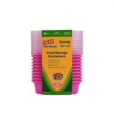 Glad Take-Aways Crayola 8oz/10pk Snack Single Compartment Rectangle Food Storage Containers - Pink