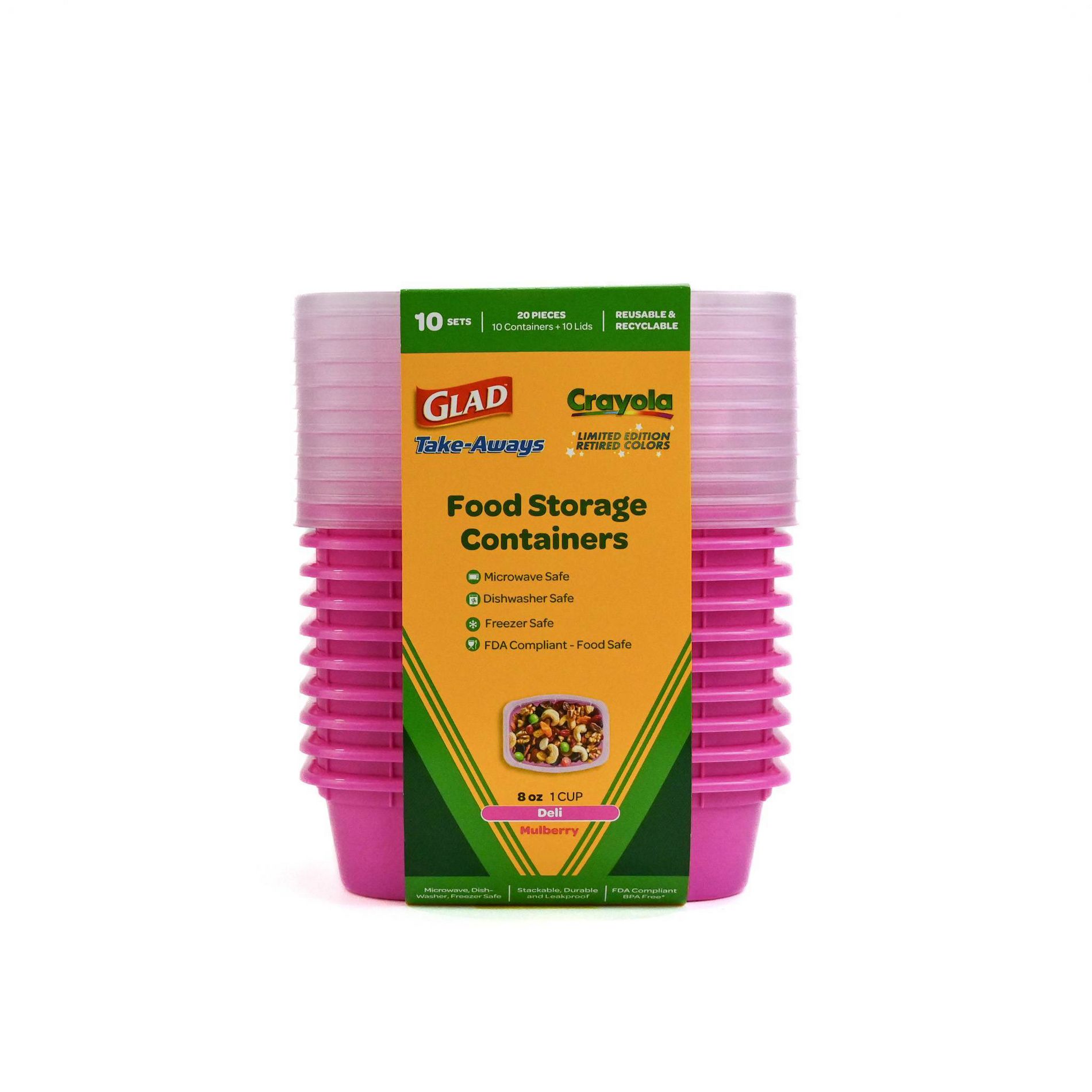 Glad Take-Aways Crayola Retired Colors 8oz/10pk Deli/Snack Food Storage Containers - Mulberry