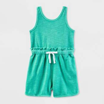 Toddler Girls' Adaptive Abdominal Access Sleeveless Ribbed French Terry Romper - Cat & Jack™ Turquoise Green