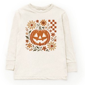 Pumpkin Floral Grunge - Youth Long Sleeve Graphic T-Shirt and Toddler Long Sleeve Graphic Tee - 1 of 3