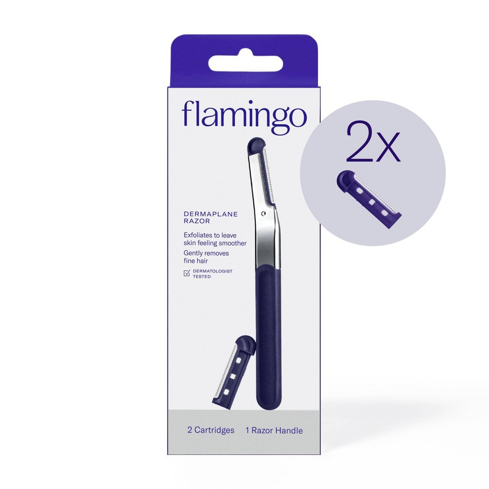 Photos - Shaver Flamingo Dermaplane Razor - Reusable Facial Razor - 1 Razor Handle - 2 Ref 