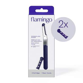 Flamingo Dermaplane Razor - Reusable Facial Razor - 1 Razor Handle - 2 Refill Cartridges