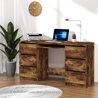 vidaXL Writing Desk Smoked Oak 55.1 in.x19.7 in.x30.3 in. Engineered Wood