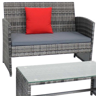 gray rattan with gray cushions