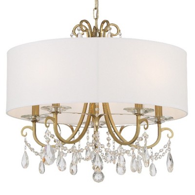 Vibrant Gold 5-Light Chandelier with White Silk Shade