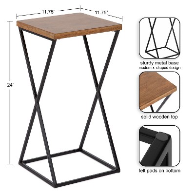 Rustic Brown Wood and Metal X-Base Accent Table