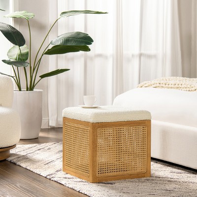 Christopher Knight Home Kristin Modern 18" Rubberwood and Rattan Upholstered Ottoman