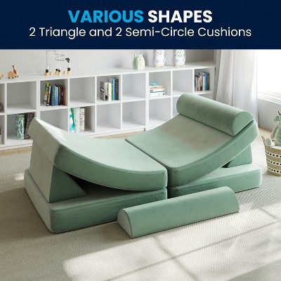 Sage Velvet Six-Piece Modular Kids Play Couch