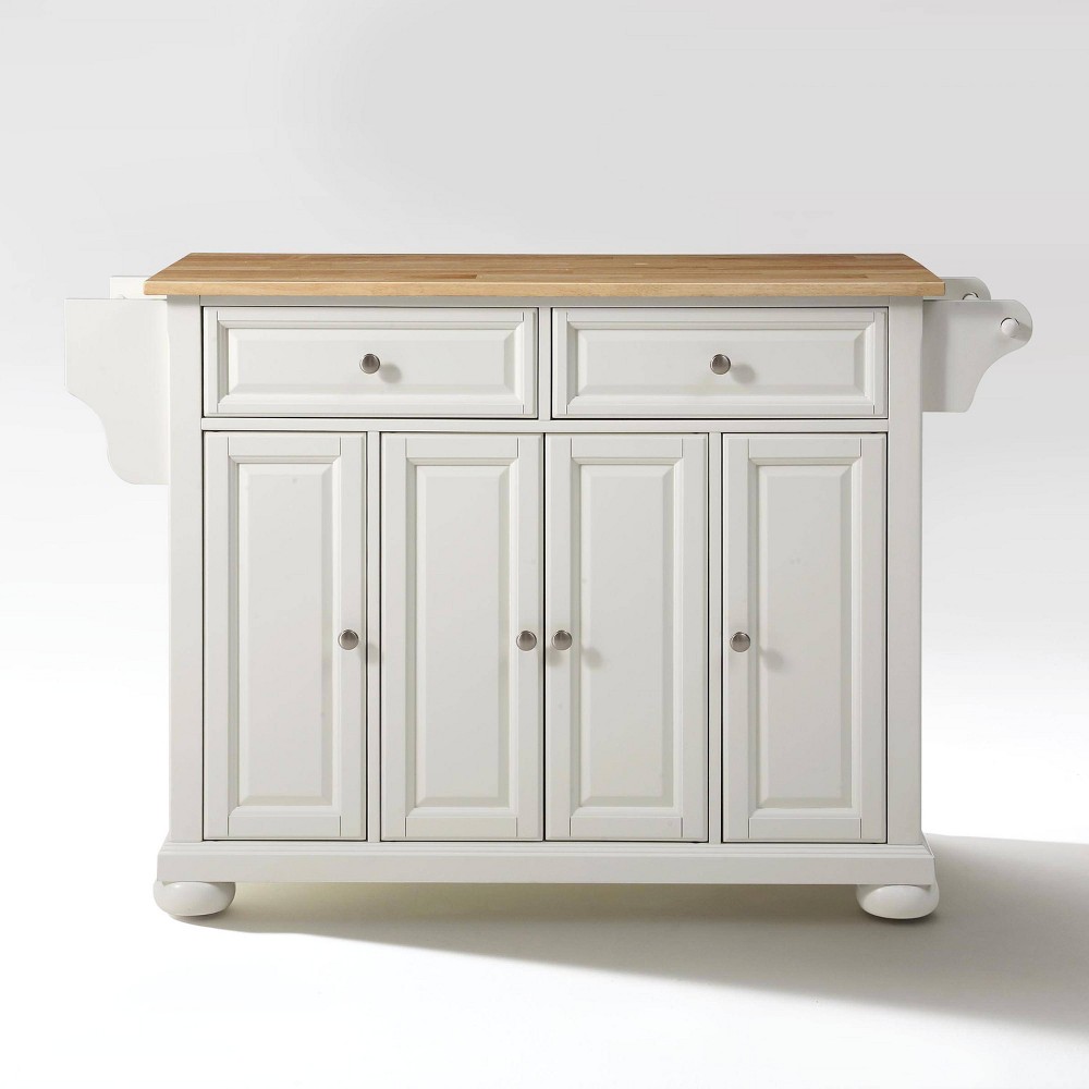 Alexandria Wood Top Full Size Kitchen Island/Cart White/ - Crosley: Transitional Style, 4 Doors, 5 Drawers, 6 Shelves