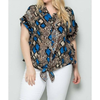 Women's Button Down Tie Front Blouse - SEE AND BE SEEN