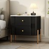 Lirago Black Modern Nightstand with 2 Drawers Fluted Bedside Table with Gold Legs Handles Multi-Functional End Table 21.6"H x 15.75"D x 21.6"W - 2 of 4