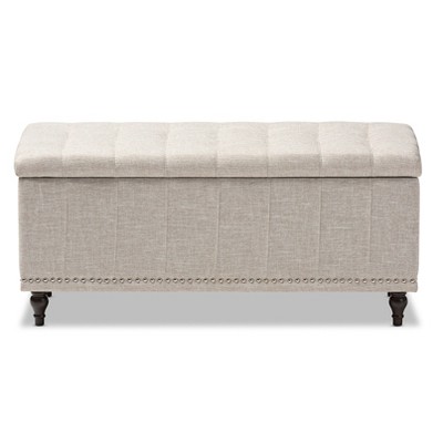 Kaylee Beige Button-Tufted Storage Ottoman Bench with Silver Nailheads