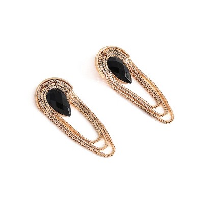SOHI Women's Black  Teardrop Chain Drop Earrings