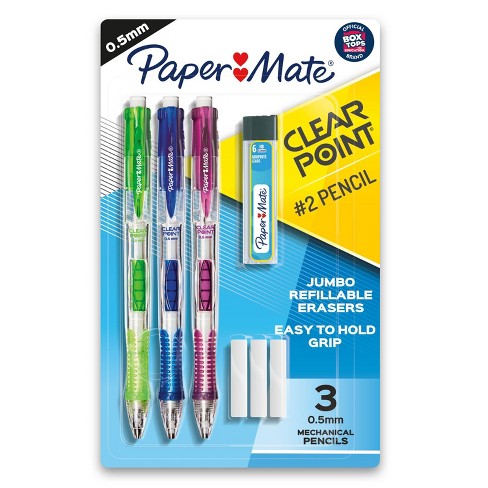 Paper Mate Clear Point 3pk #2 Mechanical Pencils with Eraser & Refill 0.5mm Green/Blue/Purple - image 1 of 4