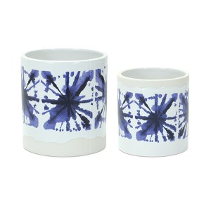 Ceramic Pot Set Of 2 White and Blue 6 Inch Decorative Planter Pots for Indoor or Outdoor Use By Melrose - 1 of 3