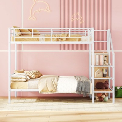 NicBex Twin Over Twin/Full Over Full Metal Bunk Bed with Ladder and Guardrail,Loft Bed with Storage Space and Wardrobe for Bedroom,Black/White