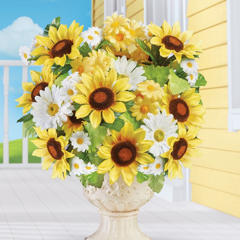 Collections Etc Sunflower and Daisy Artificial Bushes - Set of 3 10 X 10 X 15.5, 2 of 3