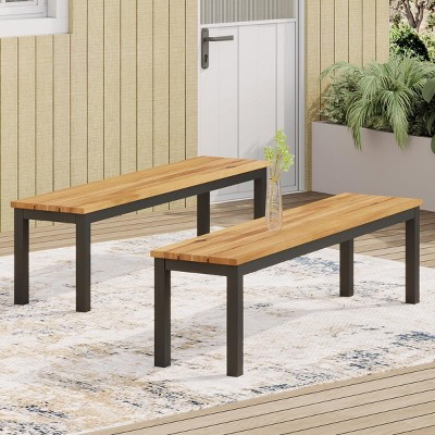 Modern  Wood and Metal Ottoman Bench with Minimalist Design and Sturdy Frame for Outdoor Spaces -3irtyhousy