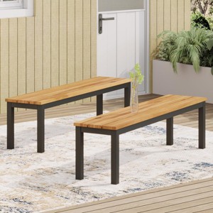 Modern  Wood and Metal Ottoman Bench with Minimalist Design and Sturdy Frame for Outdoor Spaces -3irtyhousy - 1 of 4